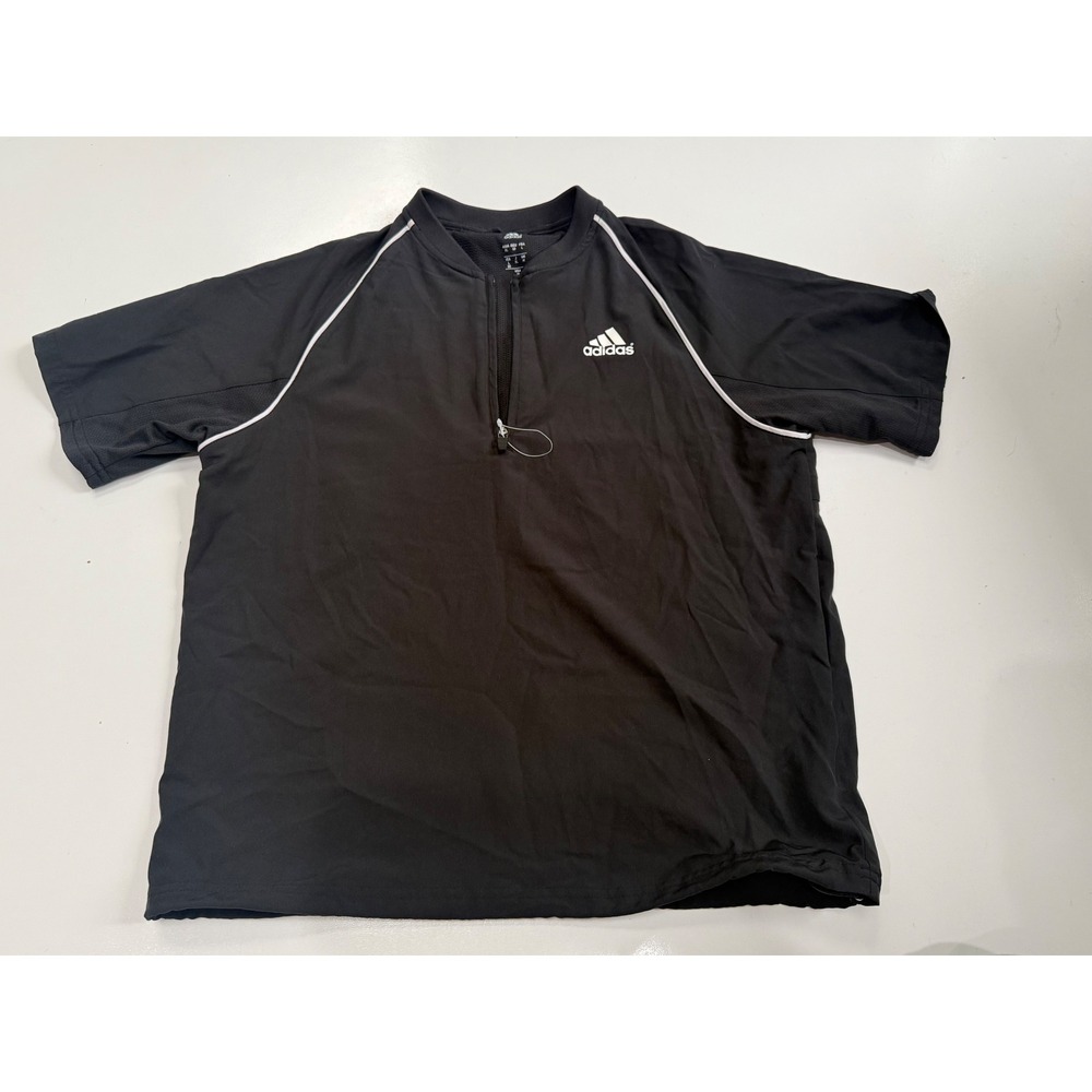 Adidas Mens Quarter Zip Short Sleeve Training Top Black White Size Medium